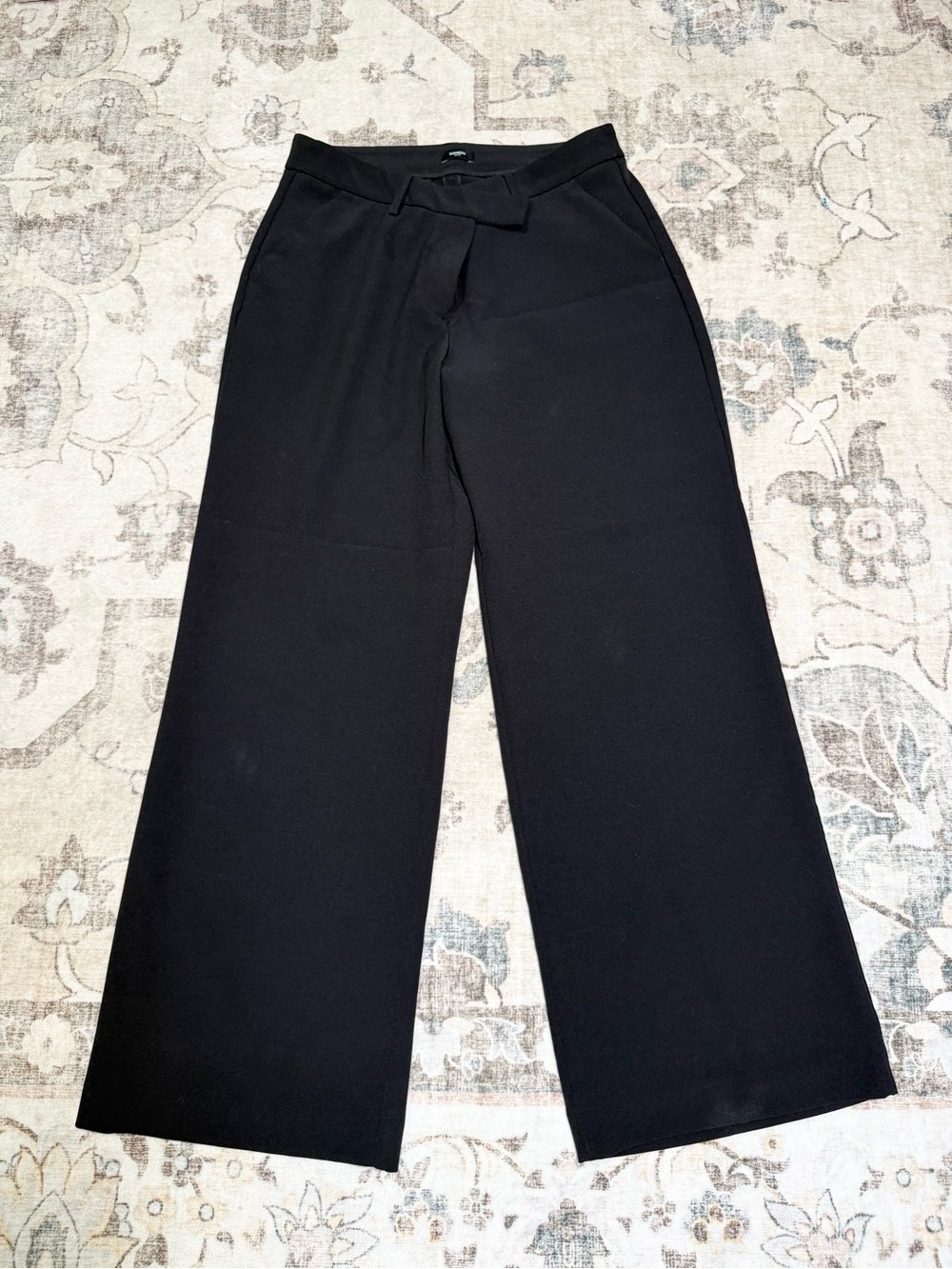 Express Editor Relaxed Trouser Mid Rise 12R Black Wide-Leg Women's Trousers